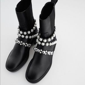 ZARA Pearl Strap Leather Ankle Boot